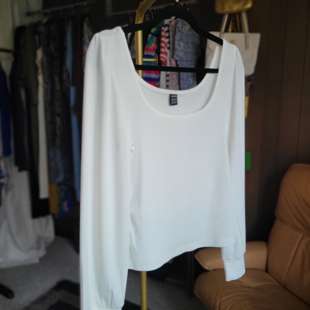 SHEIN White Puff Sleeve Long Sleeve Top Blouse, Size Medium - Picture 7 of 10